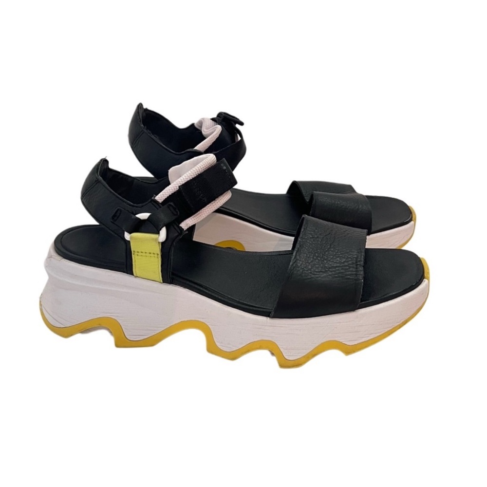 Sorel Kinetic Y-Strap High Sandal Black Yellow Chunky Platform Sandals 6.5